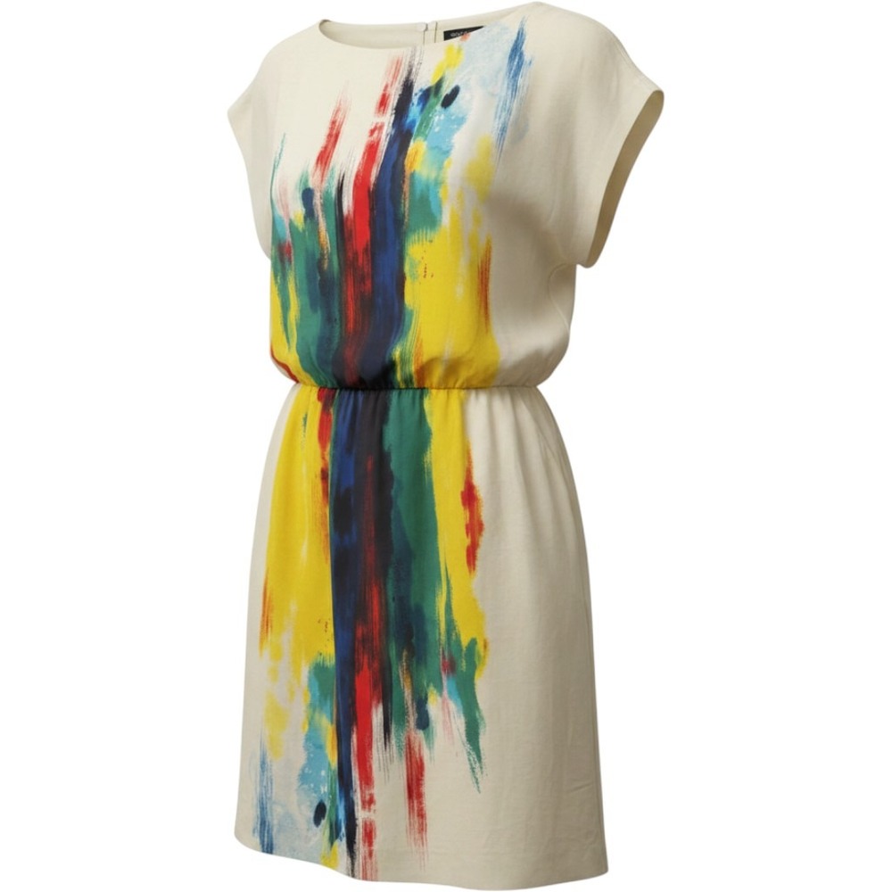 ECI New York Silk Blend Abstract Brushstroke Print Elastic Waist Dress Size 2